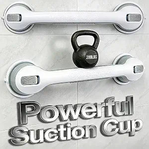 2 Pack 16.16" Shower Handles for ElderlySuction Cup Grab Bar for Shower Wall Heavy Duty,Grab Bars for Bathtubs and Showers, Safety Grab Bar for Seniors Suction Bathroom, No DrillingWhite