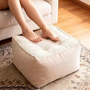Square Corduroy Pouf Ottoman, Soft Fluffy Foot Stool with Foam Chunk Filling, Floor Pouf & Storage Ottoman for Living Room