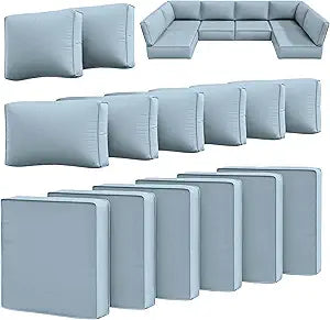 14 Pcs Outdoor Cushion Slipcovers Outdoor Patio Cushion Covers Replacement Waterproof with Zipper for Outdoor Furniture, Patio Sofa Couch 3 Sizes, Covers Only