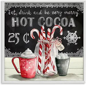 Cocoa and Candy Canes Holiday Plaid, 17 x 17 Inch Framed Gicle Print