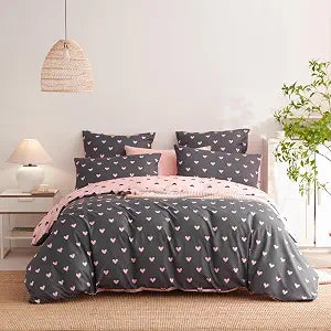 Sedefen Heart Duvet Cover Twin Size Pink Grey Love Pattern Bedding Set Cute Heart-Shaped Breathable Soft Reversible Comforter Cover (No Comforter)