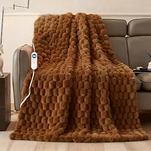 Eastsora Heated Blanket Throw 50" x 60" Soft Ribbed Faux Fur Flannel Fast Heating 12 Heat Levels 112H Timer & Overheat Protection & Auto Shut-Off & ETL FCC & Machine Washable Heated Throw