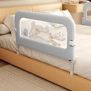 Bed Guard Rail for Toddlers - 47 inches Lift Foldable Toddler Bed Rails for Kids - Safety Baby Bed Rail Guard with Reinforced - Great Fit for Kids Twin Double, Full Size, Queen, King Size Grey