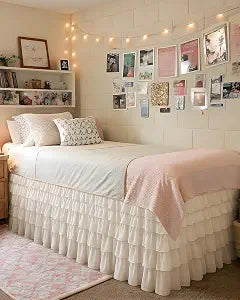 Mindsoft Multi Ruffled Bed Skirt Twin XL 32 Inch Drop Dorm Room Bed Skirt White Microfiber Easy Fit Dust Ruffle for College Dorm(White,Twin XL, 32 Inch Drop)