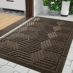 Yimobra Large Door Mat 36x24, All-Season Waterproof Outdoor Mats for Front Door Entrance with Drainage Holes, Heavy Duty Non-Slip Doormat for Garage Patio Entryway Indoor, Brown