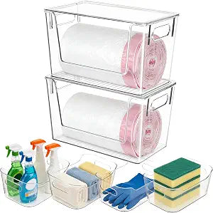 Tiawudi Set of 6 Clear Plastic Storage Bins, 2 Large Stackable Oraganizer with Open Front & Lid, 4 Small Storage Container for Pantry Organization, Multi-Use Organizer Bins for Home, Kitchen, Cabinet
