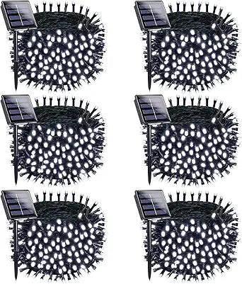 OZS 6 Pack 480LED Solar String Lights for Outside, Solar Christmas Lights Outdoor Waterproof with 8 Modes, Green Wire Solar Powered Tree Light for Patio Yard Garden Xmas Party Decorations (Cool White)
