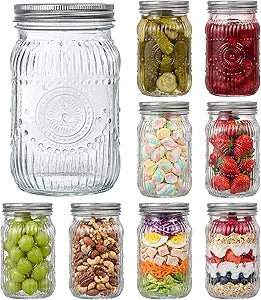 SUT Clear Wide Mouth Mason Jars 32 oz,9 Pack Quart Mason Jars With Airtight lids and Bands,Clear Canning Jars 32 oz for Preserving,Meal Prep,Overnight Oats