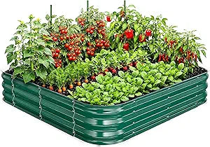 Galvanized Raised Garden Bed for Gardening, 4x4x1ft Large Square Metal Planter Boxes Outdoor for Vegetable,Flower,Herb,Modular Above Ground Growing Container,Green,Easy Assembly