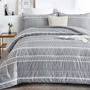 WONGS BEDDING Grey Comforter King Size,Grey Boho 3 Piece Aztec Bedding Set