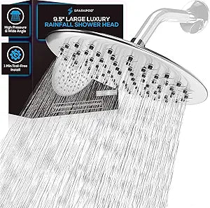 SparkPod 9.5 Inch Large Rain Shower Head - Luxury Rainfall Shower Head - High Pressure Showerhead, Full Body Coverage with Anti-Clog Silicone Nozzles -No Hassle, Easy Install (1/2 NPT, Chrome)