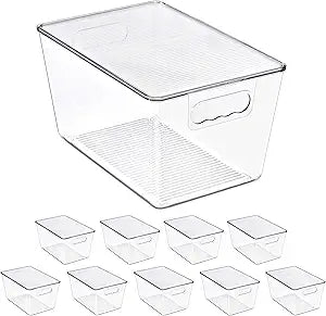 Clear Storage Bins with Lids, 10 Pack Large Stackable Clear Bins, Clear Storage Containers with Lids, Plastic Organizer Boxes for Pantry Storage, Kitchen Cabinets, Closet Organization, Bathroom