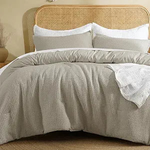 David's Home Waffle Weave Comforter Set 3PCS Queen Size, Soft Breathable Lightweight Cozy Skin-Friendly Warm for All Season, Elegant Aesthetic Home Decor Bedding Set with Pillow Shams, Taupe