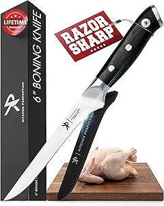 Kitchen perfection 6 Boning Knife for Meat Cutting & Filleting - Razor Sharp Premium German Steel Blade with Sheath - Full Tang Ergonomic Handle - Trim, Debone, Slice Meat Like a Pro- BBQ Men's Gift
