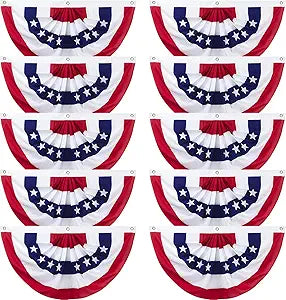 4th of July Decorations - 1.5x3 FT American Flag Bunting Outdoor USA Patriotic Pleated Fan Flag Banner for Porch Decor 10 Pack