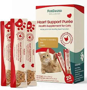 Wellness: Heart Support Puree Health Supplement for Cats - with CoQ10, Taurine, DHA, L-Carnitine - Cardiovascular Health Supplement for Cats - Savory Chicken Breast Flavor - 20 Tubes