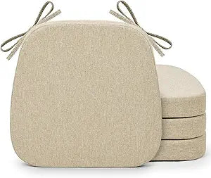 Shinnwa Kitchen Chair Cushions Set of 4, Non-Slip Dining Chair Cushions with Detachable Straps and Machine Washable Cover, 4 Pack, 17x16x2in, Beige