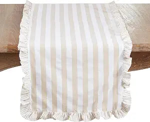 SARO LIFESTYLE Striped Ruffle Edge Table Runner Decorative Non-Reversible Cotton Blend Table Runner for Dining Table, 16"x72"