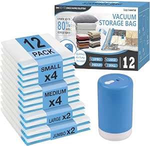 Travel Vacuum Storage Bags with Rechargeable Cordless USB Pump, 12 Combo