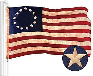 G128 Betsy Ross Tea-Stained Flag | 4x6 Ft | ToughWeave Pro Series Embroidered 420D Polyester | Historical Flag, Embroidered Design, Indoor/Outdoor, Brass Grommets