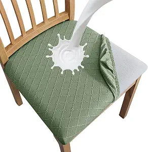 SPRINGRICO 100% Waterproof Seat Covers for Dining Room Chair Set of 4 Washable Seat Cushion Slipcovers Kitchen Chair Covers (4 Pack, Waterproof Dark Green)