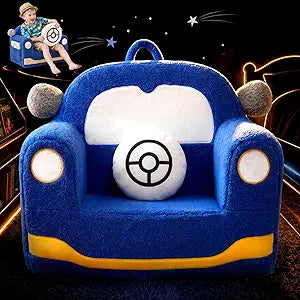 OUOZZZ Kids Chair 26 Years, Toddler Chair Comfy Car Sofa with Cushion Handle Book Pocket, Soft Sherpa Foam Kids Couch for Boys, Lightweight Playroom Furniture | Spacious