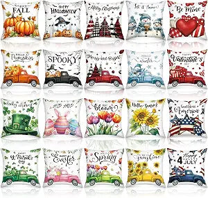 Mixweer 20 Pcs Holiday Pillow Covers 18x18 Inch Seasonal Throw Pillow Cover Spring Summer 250th Anniversary Pillowcase Sunflower Gnome Cushion Case for Holiday Farmhouse Home Sofa Decor
