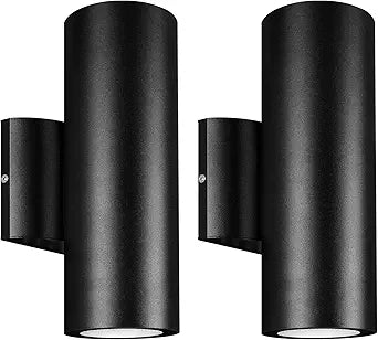 Modern Outdoor Wall Lights 2 Packs 12W 2700K Matte Black Aluminum Up Down Lights Waterproof Exterior Light for Porch Patio Door (Bulbs Included)
