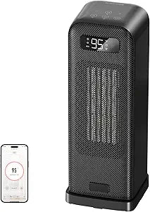 FLANUR Space Heaters for Indoor Use, Smart Portable Electric Heater with Thermostat, WiFi and Voice Control, 12H Timer, 4 Modes, 36dB 1500W PTC Ceramic Safety Heat for Office Bedroom Home 1Pack Black