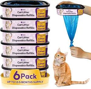 Reli. Cat Litter Refill Bags (6 Pack) | Compatible with Litter Genie Refill Bags Standard, Plus, and XL Pails | Up to 13.5 Months Supply | 7-Layer Odor Blocking, Tear-Resistant | 96 Feet Total