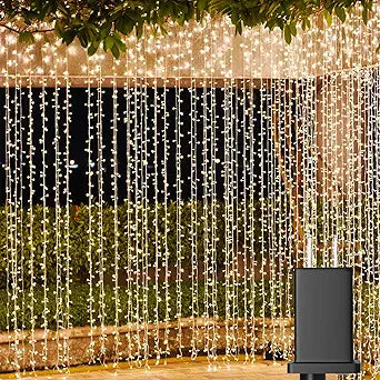 Solhice LED Curtain Lights Outdoor 40ft x10ft, 800 LED Plug in Hanging String Lights Indoor, Twinkle Lights Backdrop for Outside Backyard Patio Wedding Dcor, Warm White (Not Connectable)