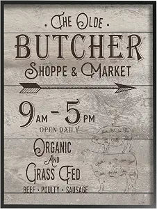 Old Butcher Shop Vintage Sign, 11 x 14 Inch Framed Gicle Print