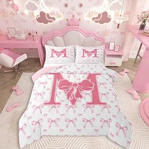 Feelyou Bowknot Comforter Set Initial M Bedding Set Twin Size