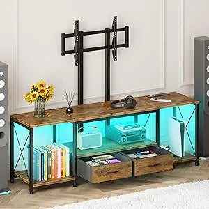GYIIYUO LED TV Stand with Mount and Power Outlet & Fabric Drawers for 32-85 Inches TV - Entertainment Center and Corner Tv Stand for Living Room, Bedroom- 47" Rustic Brown (Max VESA 600mm 400mm | with Mount