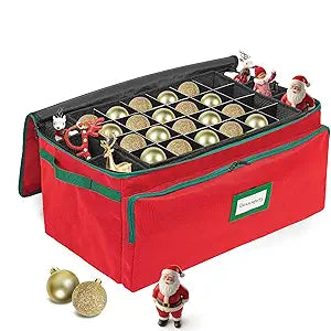 Premium Christmas Ornament Storage Box Holds up to 72-3 Ornaments + 6 Side Slots for Figurines & Nutcrackers Holiday Decoration Organizer Durable 600D Red Canvas