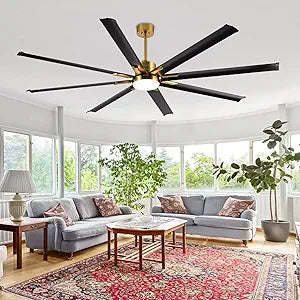 60 inch Large Modern Ceiling Fan with Light and Remote, Black and Gold Ceiling Fan with 6 Speed DC Motor, 8 Aluminium Blades Outdoor Ceiling Fans for Patios, Industrial Fan for Living Room, Bedroom
