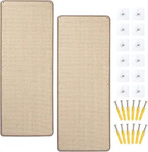 Natural Sisal Cat Scratching Mats 2 Packs,Cat Scratch Furniture Protector,Wall Mounted Wall Climbing Carpet, Horizontal Cat Scratcher Rugs Carpets Mats for Wall Couch Protection, 39.3" Lx15.7 W