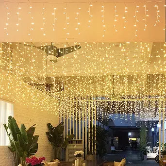 GTSYDING LED Icicle Lights, 96 LEDs 13FT 8 Modes Curtain Extendable Fairy Christmas Ceiling Dangling Hanging Twinkle Memory Lights for Outdoor Indoor Decorations (Warm White, 4M)