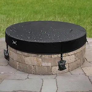 Outdoor Fire Pit Cover, In Ground Firepit Covers Round with Sandbag, 600D Heavy Duty Waterproof, Tear-Resistant and Windproof Firepit Cover for 45-50 Inch Round Built in Stone Fire Pits, Black