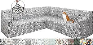 ALIECOM Sectional Couch Cover L Shaped Sofa Cover Washable Stretch Super Corner Sofa Slipcover U Shape Dog Pet Friendly Super Soft Furniture Protector for Living Room (Checkered Gray, X-Large)