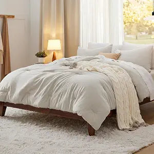 Bedsure Queen Comforter Set Prewashed Soft Bedding Set 3Pcs Beige 90"x90"