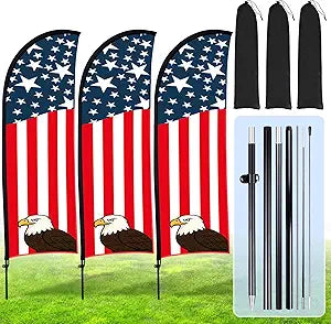 Buryeah 3 Sets 8 ft American Glory Feather Flag with Pole Kit, 250th Anniversary USA Swooper Flag Banner Sign with Flagpole for 4th of July Patriotic Decor, Business Advertising & Outdoor Events
