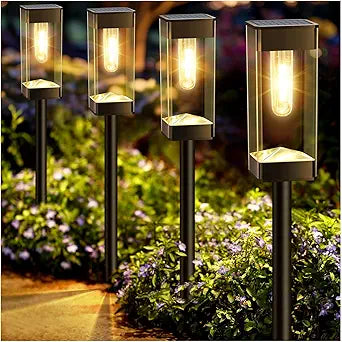 Bright Solar Pathway Lights Outdoor 8 Pack Solar Lights Outdoor LED Waterproof with 3000K Tungsten Filament Bulb Landscape Lighting for Yard, Driveway, Garden, Walkway, Lawn, Path