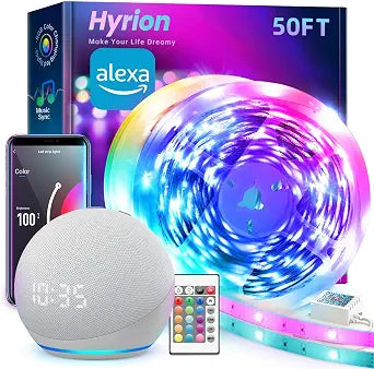 hyrion Alexa LED Strip Lights for Bedroom 50ft, Smart Wireless RGB