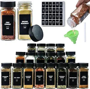 24 Spice Jars with Labels, 4oz Seasoning Jars for Cabinets, Drawers, Racks