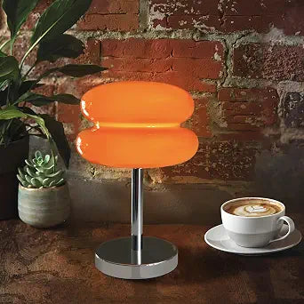 Cordless Orange Mushroom Lamp, Mid Century Modern Glass Lamp 6000mAh Rechargeable Small Table Lamps, Cute Cool Desk Lamps for Living Bedroom Nightstand Home Decor Aesthetic