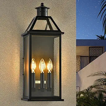 DASTOR Outdoor Wall Lantern 3-Light, 21" Large Front Porch Light, Modern Exterior Lighting Fixtures with Glass, Waterproof Outdoor Wall Lights for House Porch Garage