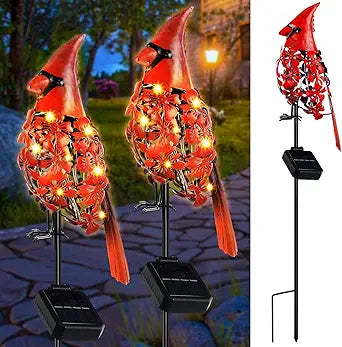 VIHOSE 2 Pcs Cardinal Gift Decor Cardinal Solar Lights for Outside Garden Stake Metal Red Bird Solar Lights Gift Outdoor Stake Grave Patio Yard Lawn Porch Cemetery Decoration for Mom Grandma Women