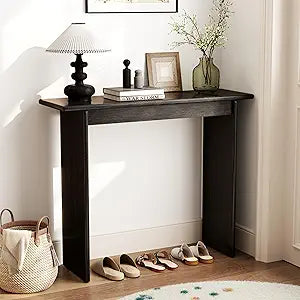 AQIMUELE Black Console Table Thin Rubberwood Minimalist Mid-Century Style | Stable and Sturdy 11.8" D x 39.4" W x 31.5" H for Entryway/Sofa Back