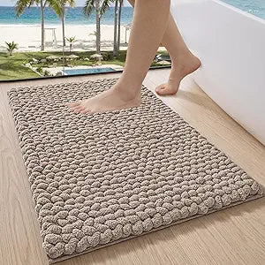 LUMI Luxury Bathroom Rug, Ultra Soft Quick Dry Bath Mat, Non-Slip Absorbent Thick Chenille Bath Rug, Cozy Braid Design Floor Mat for Bathtub, Sink, Laundry, Bedroom, Beige, 24"x36"